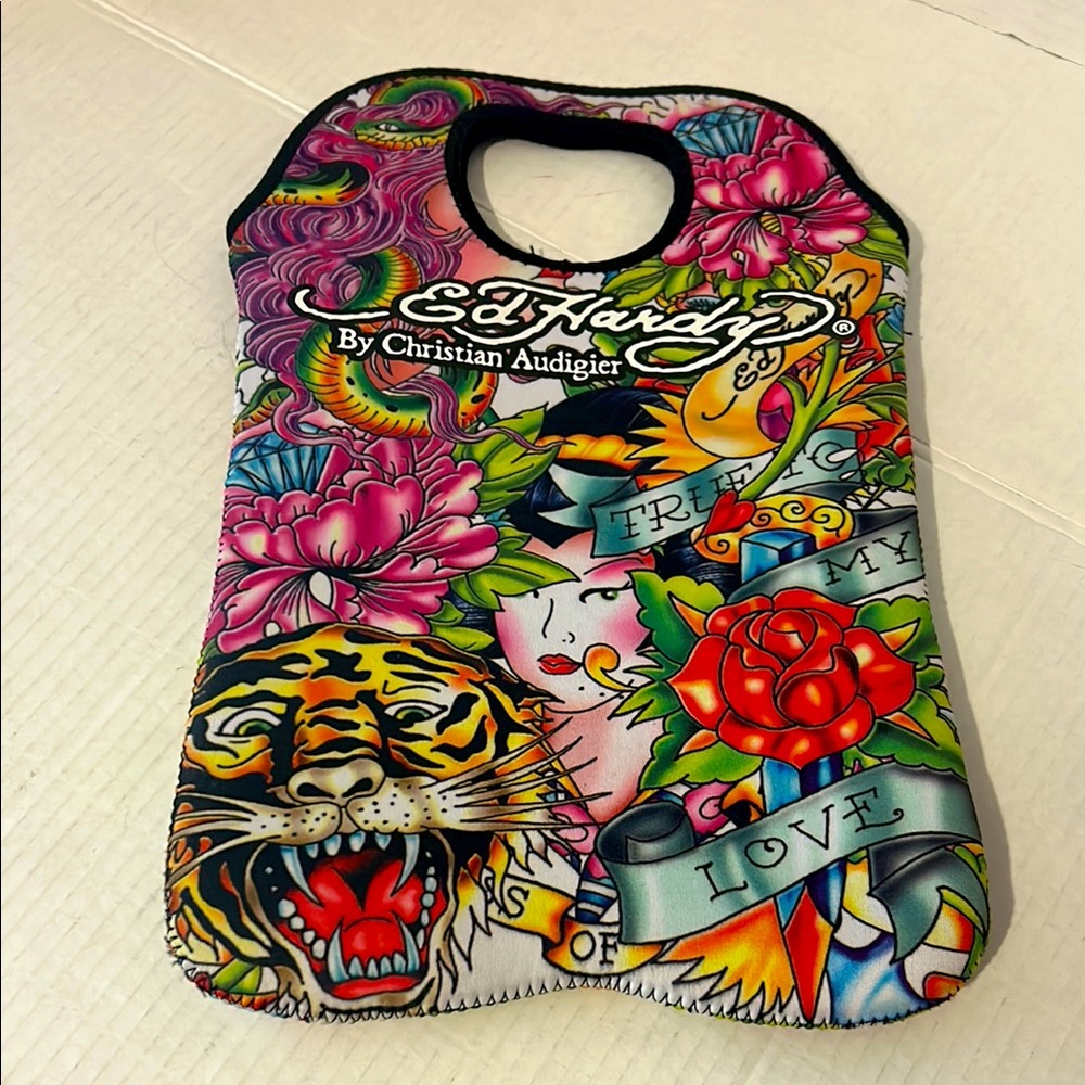 Ed Hardy Colorful Tattoo double wine bottle Bag